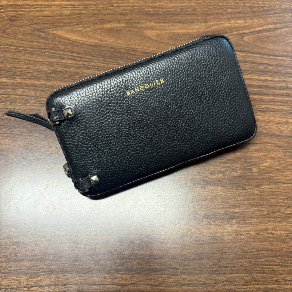 Bandolier Black Pebble Leather Expanded Pouch with Silver Accents